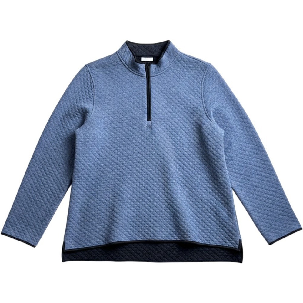 J. Jill Fit Womens Blue Quilted Half Zip Pullover Mock Neck Sweatshirt Large